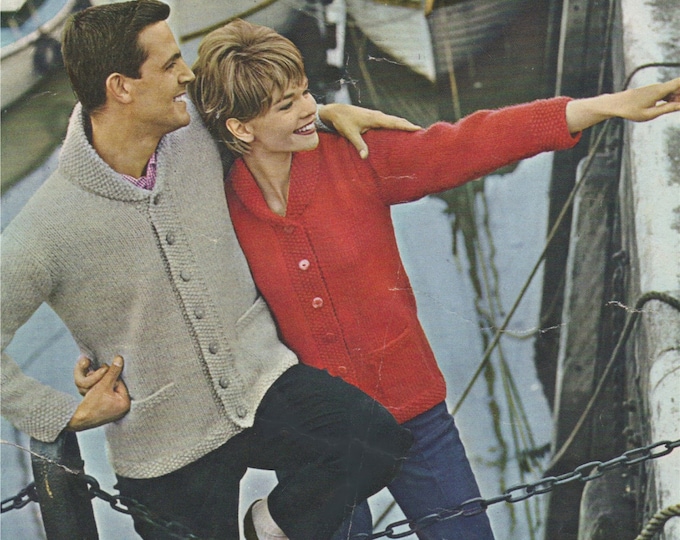 Aran Jacket Knitting Pattern PDF Womens and Mens 34, 36, 38, 40, 42 and 44 inch chest, His and Hers Cardigan, Vintage Knitting Patterns