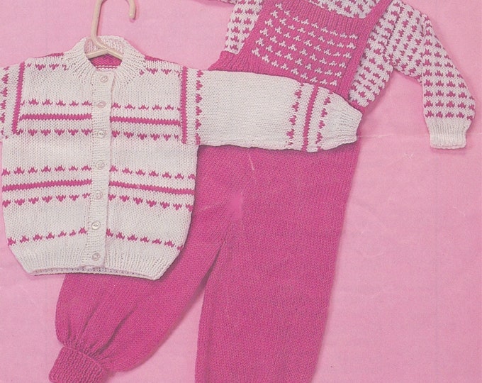 Toddlers Fair Isle Dungarees, Sweater and Cardigan Knitting Pattern PDF Boys or Girls 18, 20 and 22 inch chest, Romper Dungarees and Jumper