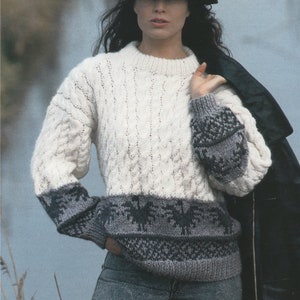Cable and Fair Isle Sweater Knitting Pattern PDF Ladies 30 - 32, 34 - 36 and 38 - 40 inch chest, Jumper, Vintage Knitting Patterns for Women