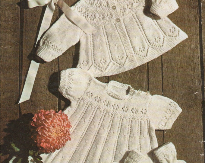 Baby Girls Matinee Jacket, Dress, Bonnet and Bootees Knitting Pattern PDF . Babies 18 inch chest . Matinee Coat . e-patterns Download