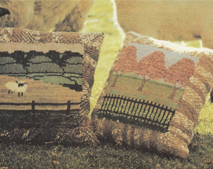 Cushion Knitting Pattern PDF Picture Panel, 2 Designs, Scenic, Sheep, Embellishment, Vintage Knitting Patterns for the Home, pdf Download