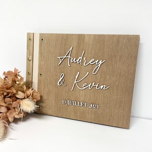 Personalized embossed wooden wedding guest book