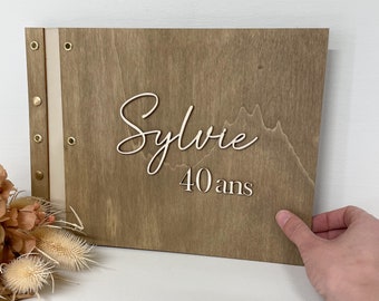 Personalized embossed wooden birthday guest book