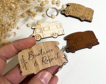 Porte-clés personnalisé en bois camping car