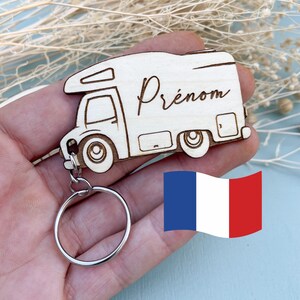 Porte-clés gravé personnalisé médaille bois Voiture Van