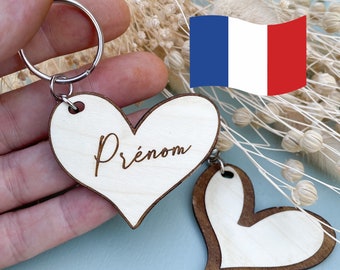 Porte-clés personnalisé en bois forme coeur