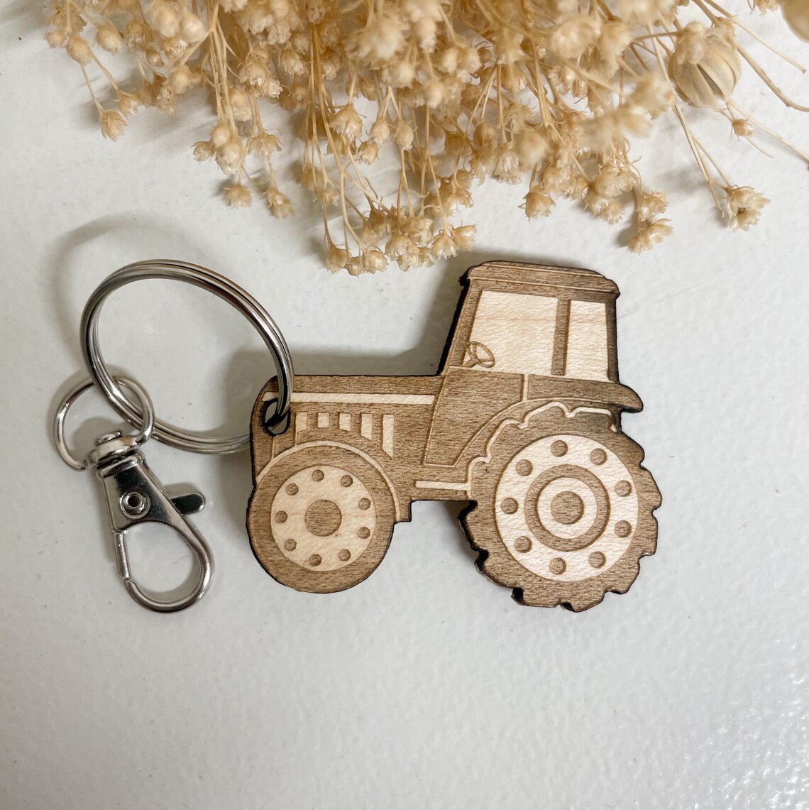 Personalized Wooden Keychain With a French Countryside Tractor Design ...