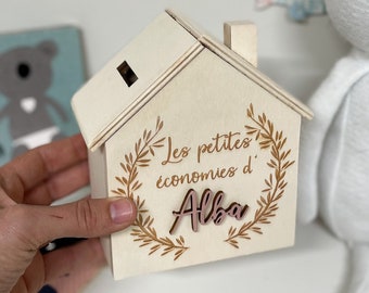 Tirelire pour enfant et famille forme maison Couronne feuilles