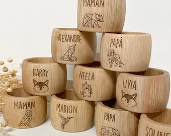 Rond De Serviette Bois Personnalisé - Gravure Au Laser Prénom Et Motif - Cadeau Déco Table Unique