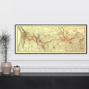 Old Map of Northern Pacific Railways map, vintage rail road map, antique map of United States train, retro map, train history art, 1900