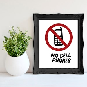 No Cell Phones print, no cell phones poster, no cell phones wall sign