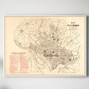 Old Map of Washington, DC, vintage DC map, antique map of Washington DC area, retro map, American University, Washington Dc Map Print