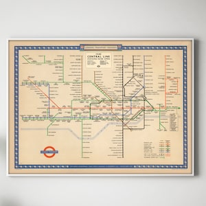Old Map of London Underground System, vintage Underground map, antique map of London Underground, retro map, London Tube map, London art