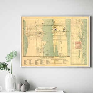 Old Map of Palm Beach Florida 1907, vintage Palm Beach map, antique map of Palm Beach area, retro map, West Palm Beach, lake worth art