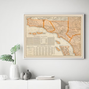 Old Map of Southern California, vintage los angeles map, 1888 antique map of southern california counties, old world map, Los Angeles poster