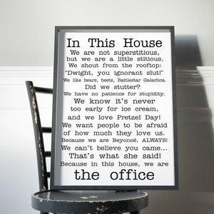 The Office Poster office tv show print In this house office Poster Funny Quotes Office Fan Poster Michael Scott Jim Dwight Dunder Mifflin