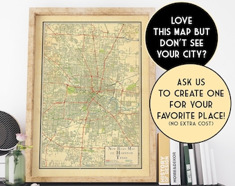 Mapa de Houston, Texas mapa de diseño vintage de Houston, Texas, Houston, Texas mapa antiguo regalo, regalo de graduado, póster de Houston, Texas