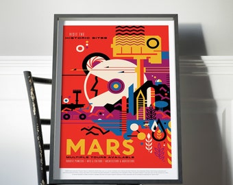 Mars space travel print designed by JPL/Nasa, space tourism poster, space exploration, solar system, futuristic art, modern art