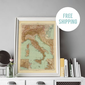 Old map of Italy, 1929 antique map of Italy, old world map, Italia gift, Italy poster, Rome, Milan, Venice, Sicily, Napoli, Modena, Parma