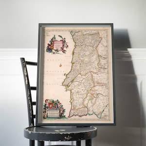 Old Map of Portugal, 1682 vintage Portugal map, antique map of Portugal, Lisboa, Porto, Algarve, Leira, Setubal retro Portuguese map