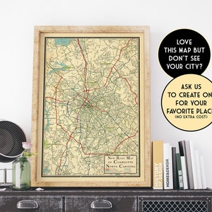 Map of Charlotte, North Carolina vintage design map of Charlotte, Charlotte gift, graduation gift, Charlotte new home