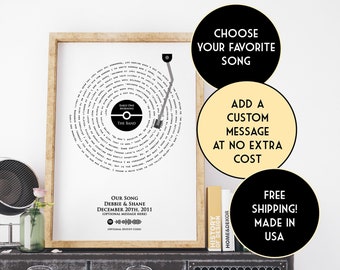 Custom Vinyl Lyrics Poster, Wedding song lyric art, unique wedding gift, newlywed present, house warming present, Music Art, Anniversary