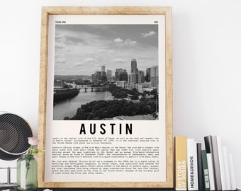 Austin Print, Austin Poster, Austin Texas Wall Art,  Austin painting, home decor, black and white print,  Austin decor vintage inspired