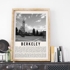 Berkeley Print, Berkeley Poster, Berkeley Wall Art,  Berkeley painting, home decor, black and white print, UC Berkeley graduate gift, Cal