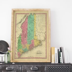 Old Map of Maine 1833 vintage Maine state map, antique map of Maine, Portland, Lewiston, Bangor, Augusta retro map
