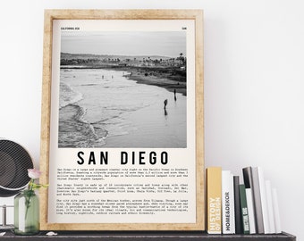 San Diego Print, San Diego Poster, San Diego Wall Art,  San Diego painting, San Diego photo, home decor, black and white print San Diego art