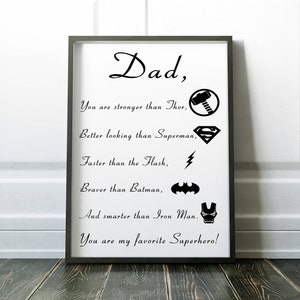 Dad Fathers Day Gift Superhero Dad Poster Dad superhero print dad you&#39;re my superhero father&#39;s day present comic book father&#39;s day