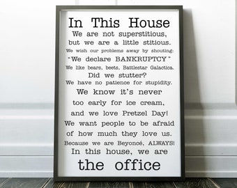 FAMILY FRIENDLY Version of The Office Quotes TV Poster the office tv show In this house Poster Funny Quotes Poster Michael Scott Jim Dwight