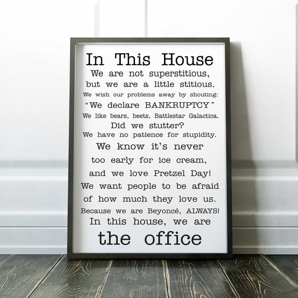 FAMILY FRIENDLY Version of The Office Quotes TV Poster the office tv show In this house Poster Funny Quotes Poster Michael Scott Jim Dwight