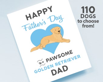 Golden Retriever Fathers Day Card, Dog Dad Card, Happy Fathers Day, Father's Day, Pet Dad, Golden Retriever Gift Dog Retrievers Gift Dog Dad