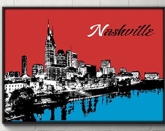 Nashville Skyline City skyline Nashville, TN Tennessee Nashville Poster Nashville print art print Art poster Wall decor Wall art
