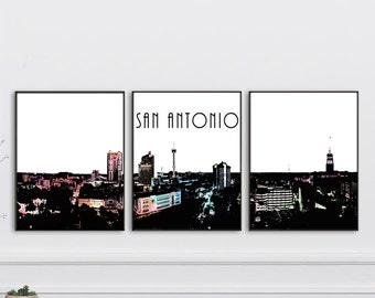 San Antonio Watercolor Poster Set of 3 San Antonio Skyline Poster Texas Poster San Antonio city poster city Art poster Wall Decor Wall Gift