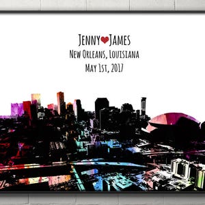 Couples City Poster New Orleans Personalized Wedding Gift, Anniversary Gift New Orleans Louisiana Gift Skyline Poster Guest Book Alternative