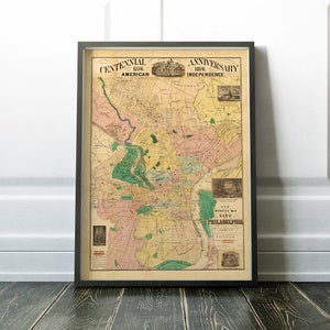 Philadelphia vintage map, old Philadelphia map, 1876 antique map of Philadelphia, old world map, Philadelphia gift, Philadelphia poster