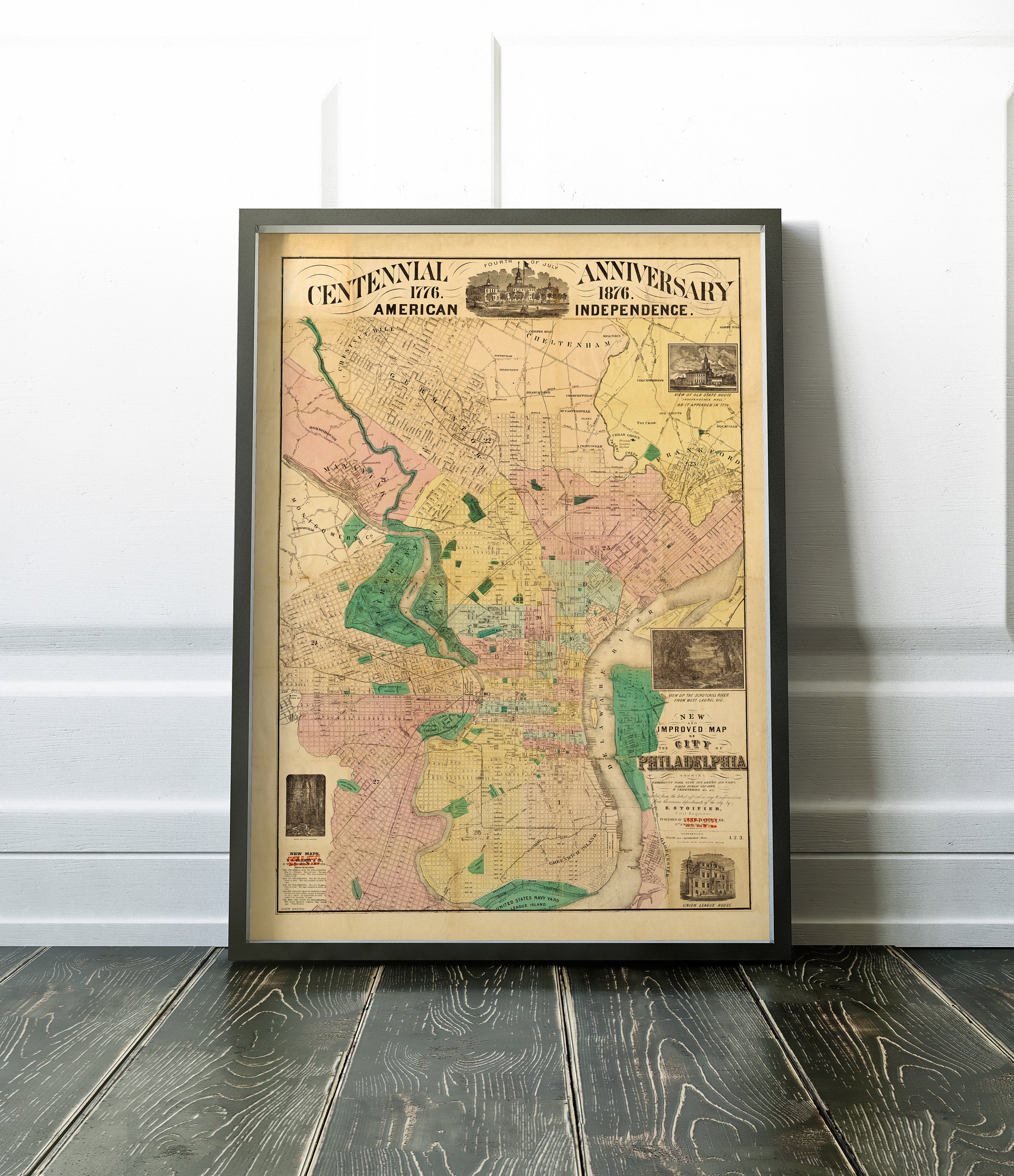 Philadelphia vintage map, old Philadelphia map, 1876 antique map of Philadelphia, old world map, Philadelphia gift, Philadelphia poster