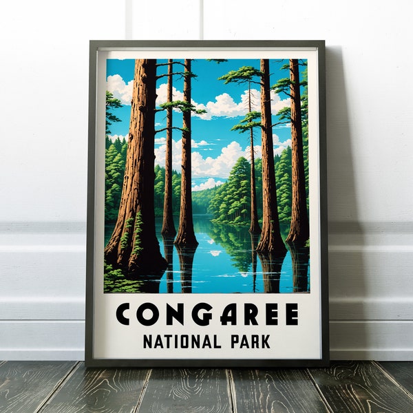 Congaree National Park Poster, Congaree South Carolina Travel, hiking print Retro Wall Decor, available framed, unframed or canvas, CO1