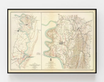 Battle of Antietam at Harper's Ferry and Sharpsburg, Civil War map, American Civil War history, Civil War battle map, historic map, military