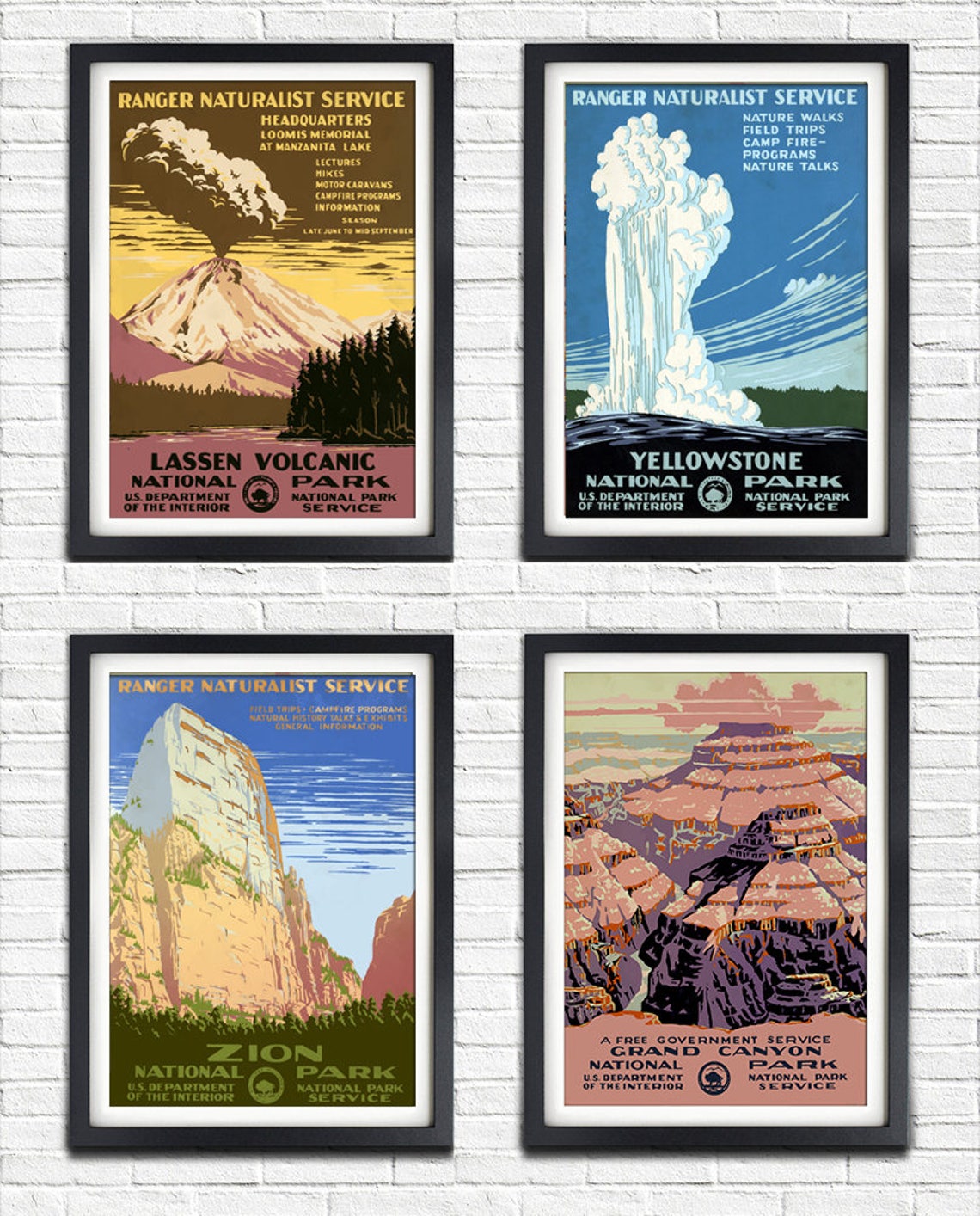 Set of 4 National Park Vintage Travel Posters, Wpa Art WPA Vintage ...