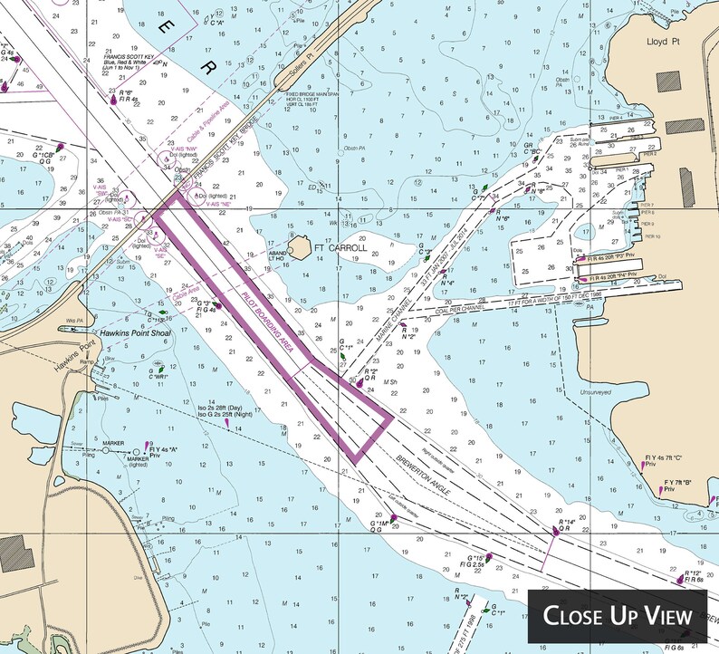 Baltimore Harbor Nautical Chart Map Patapsco River Available Etsy