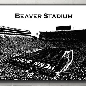 Black and White Beaver Stadium Poster Penn State Nittany Lions Football Print Beaver Stadium Print Housewarming Gift Penn State Football