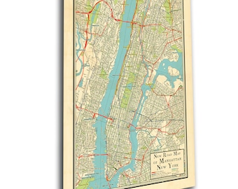 Vintage Retro Design Map of Manhattan, New York, Vintage
