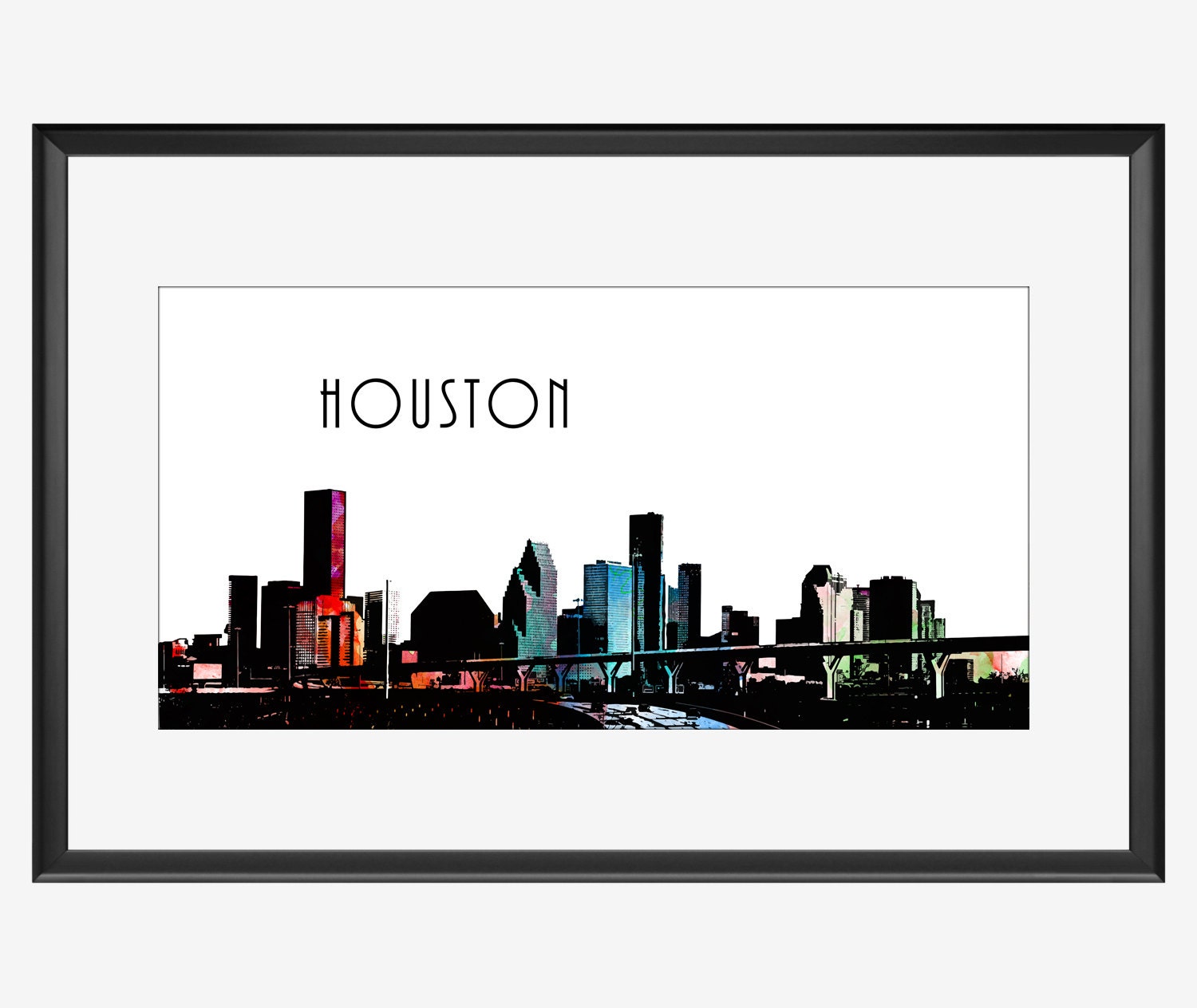 Houston Skyline Poster Houston Watercolor Print Houston Gift Etsy
