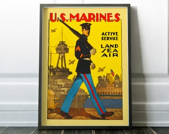 Marine Corps Gifts, US Marines, Vintage Military Poster, Retro Military Marines Semper Fidelis Semper Fi Gift for Marine Decor Man Cave
