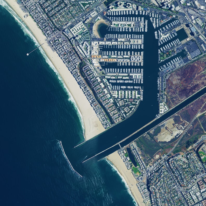 Coastal Decor Venice Beach Print California Poster Marine Decor Venice Beach Satellite Image Poster Venice Beach Wall Art Surfer Print