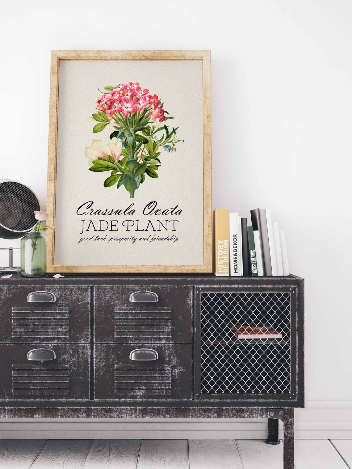 BOTANICAL PRINT Jade Plant Botanical Art Pink Flower Art Print Antique ...