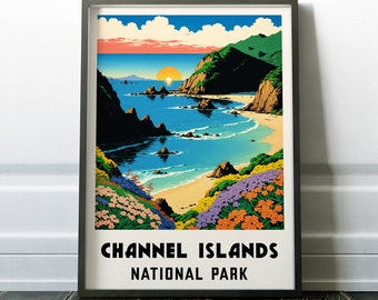 Channel Islands National Park Poster, Channel Isles Travel Poster, hiking print Retro Wall Decor, available framed, unframed or canvas, CI1